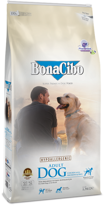 BonaCibo Adult hundefoder - Kylling & Ris med ansjoser - 15 kg.